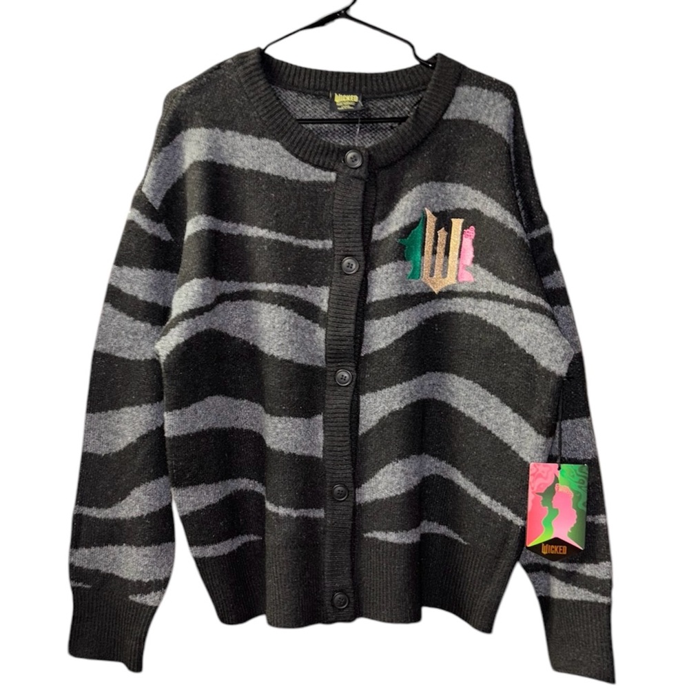 NEW Wicked Women’s Striped Graphic Cardigan size XS Black